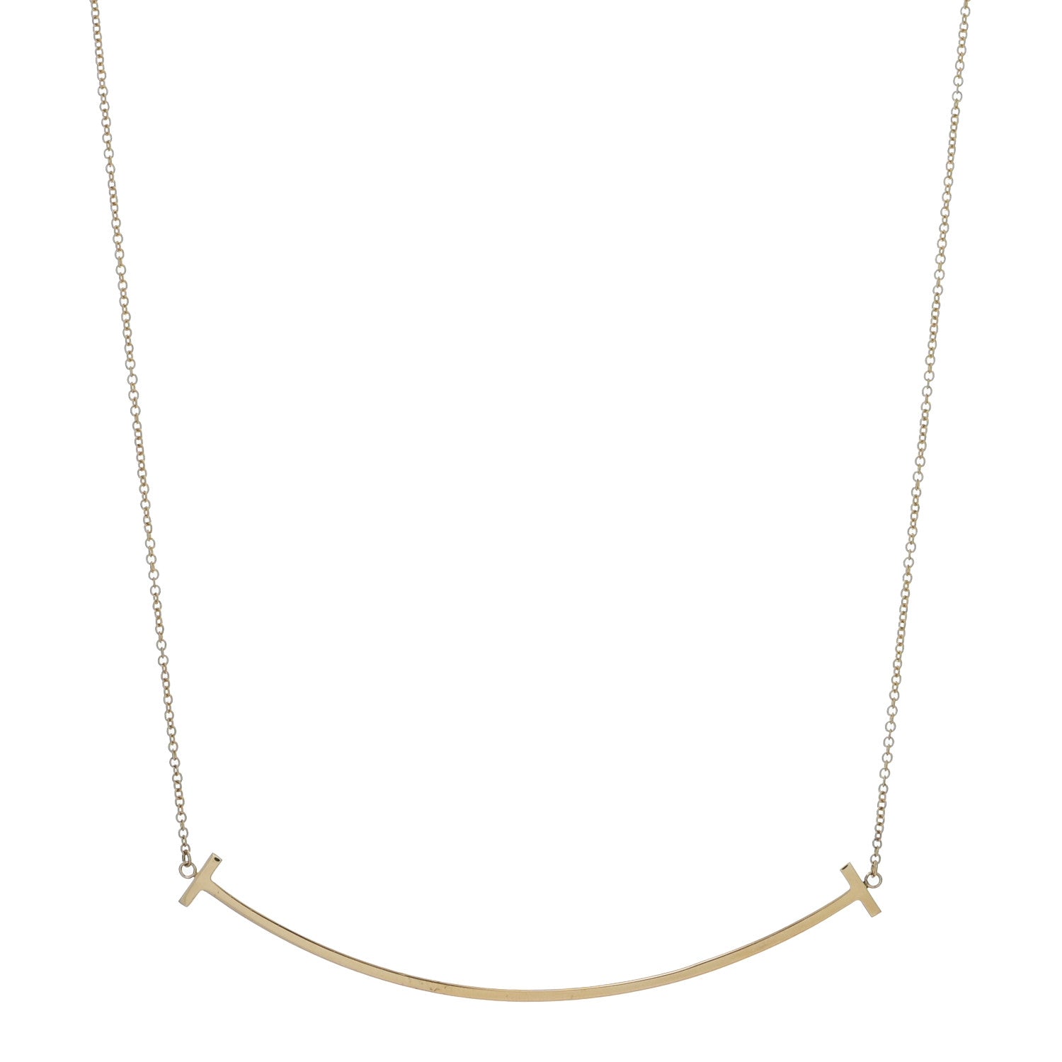 Tiffany 18K Yellow Gold Large T Smile Pendant Necklace