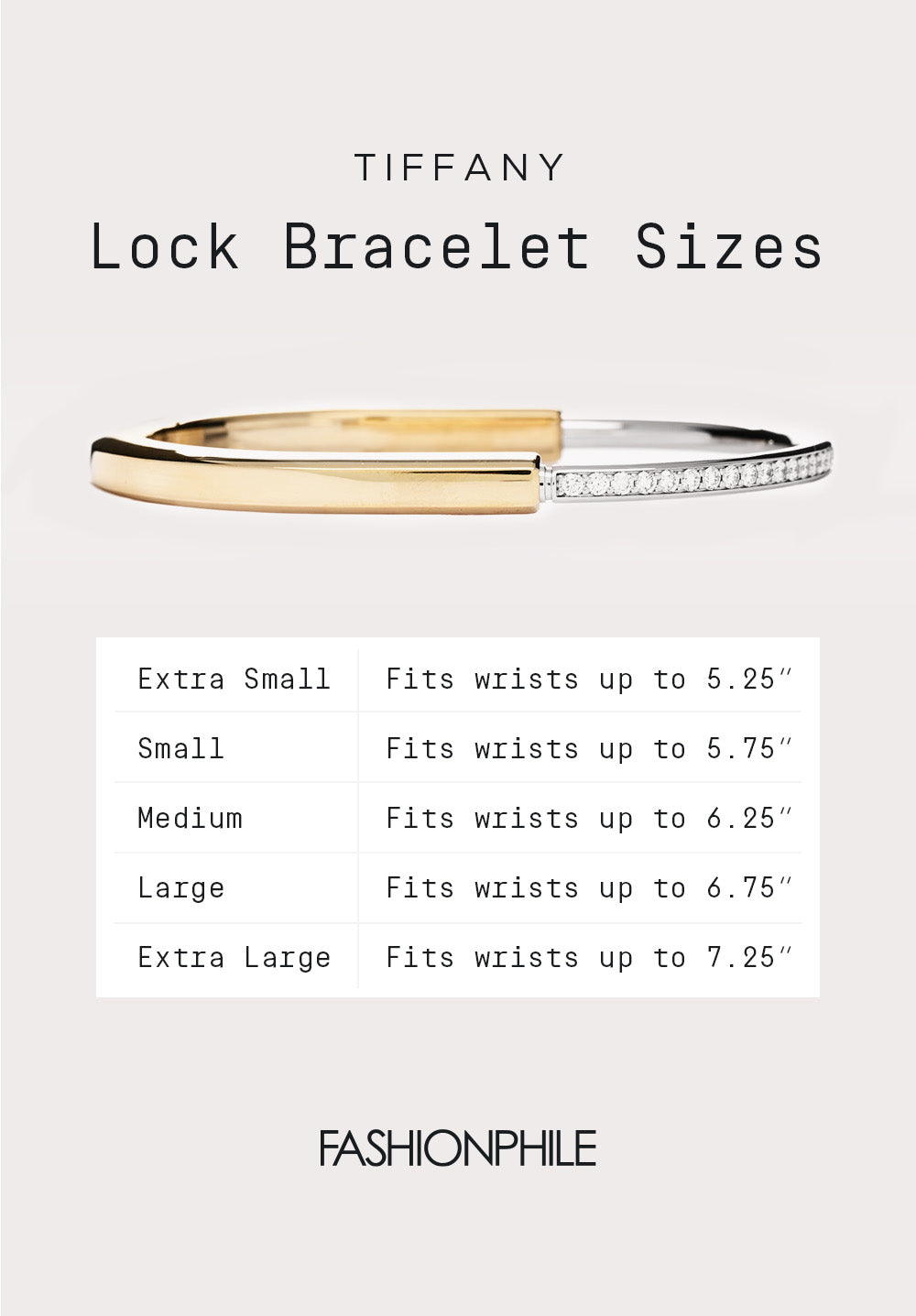 design graphic for Tiffany Lock Bracelet Sizes FASHIONPHILE