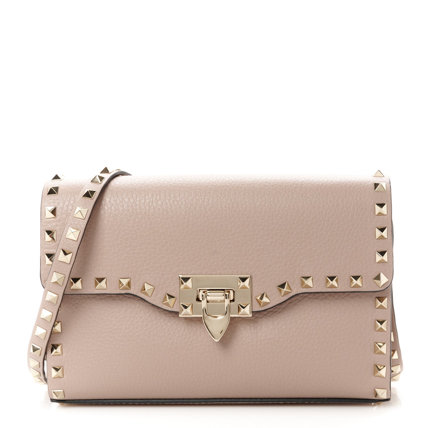 Valentino Garavani Pebbled Calfskin Medium Rockstud Flip Lock Crossbody Bag Poudre