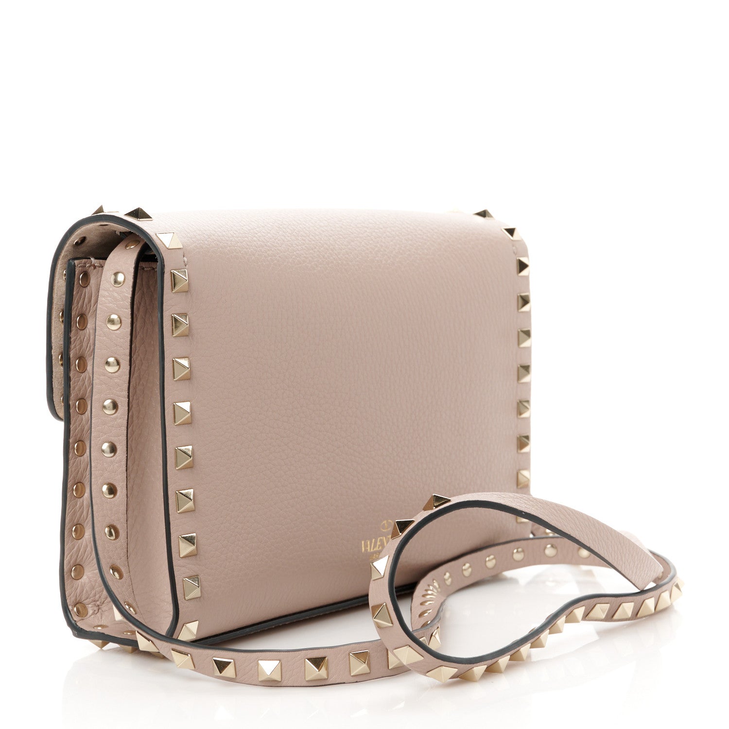 Valentino Garavani Pebbled Calfskin Medium Rockstud Flip Lock Crossbody Bag Poudre back view