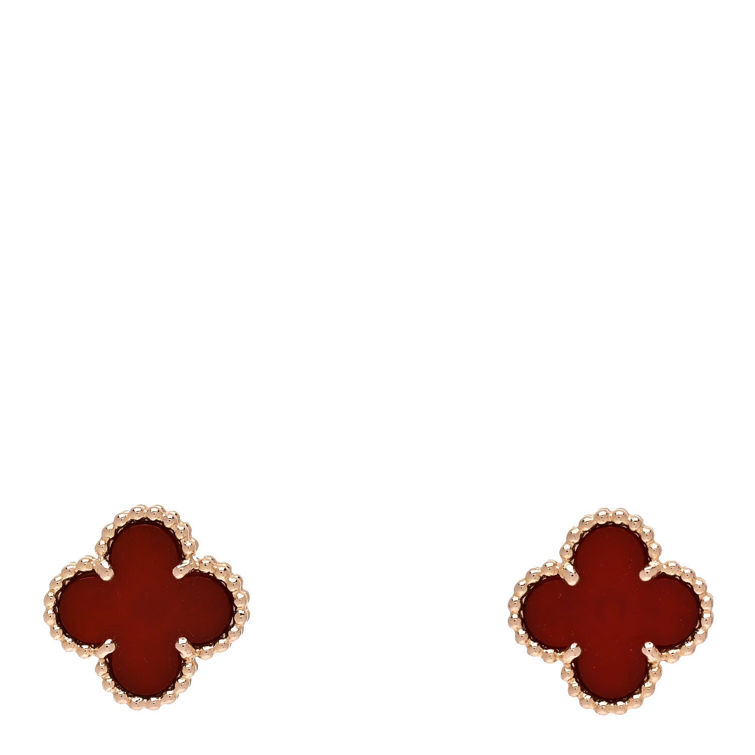 Van Cleef & Arpels 18K Rose Gold Carnelian Sweet Alhambra Earrings