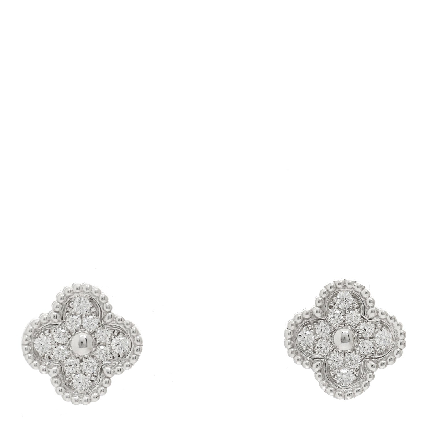 Van Cleef & Arpels 18K White Gold Diamond Sweet Alhambra Earrings