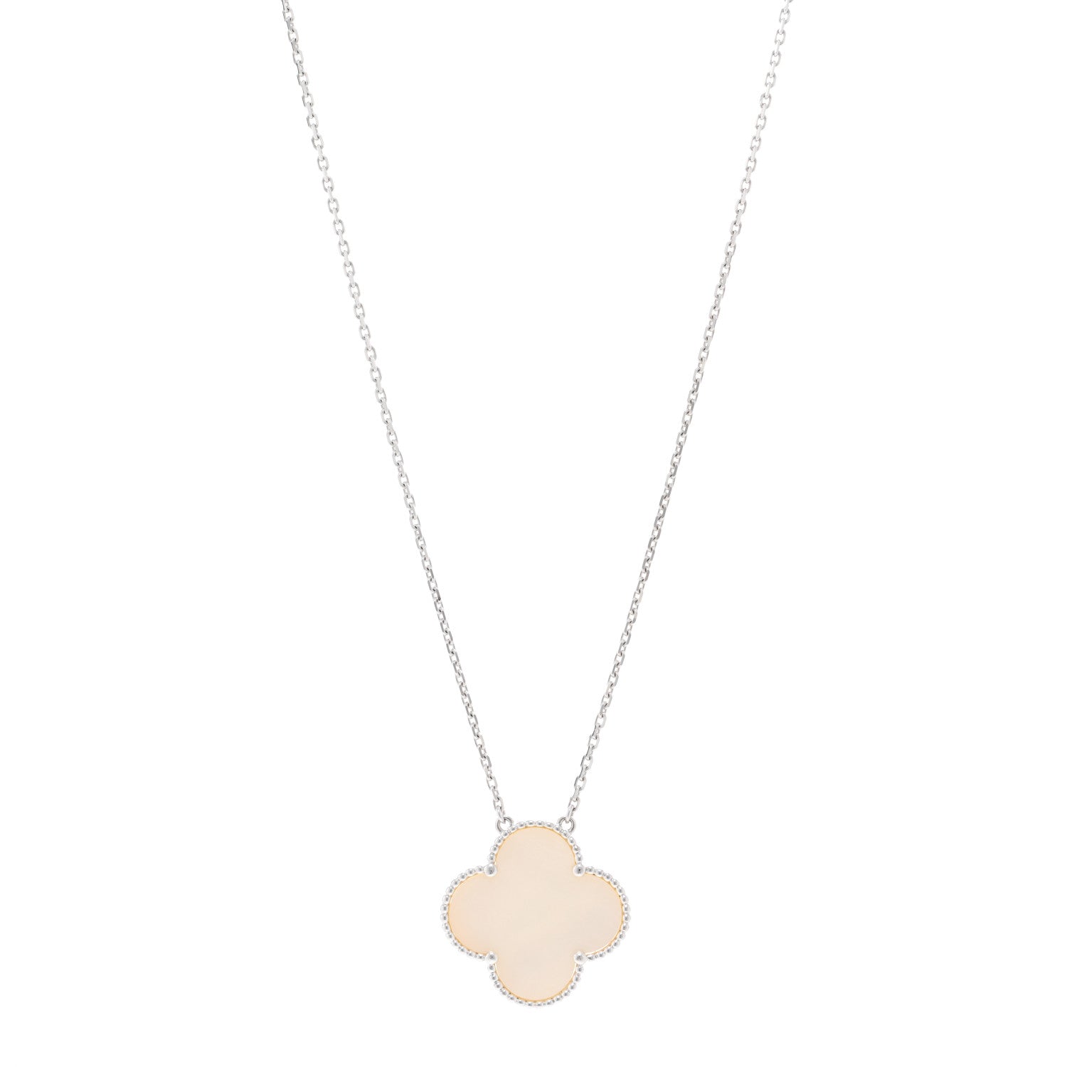 Van Cleef & Arpels 18K White Gold Mother of Pearl Magic Alhambra Pendant Necklace