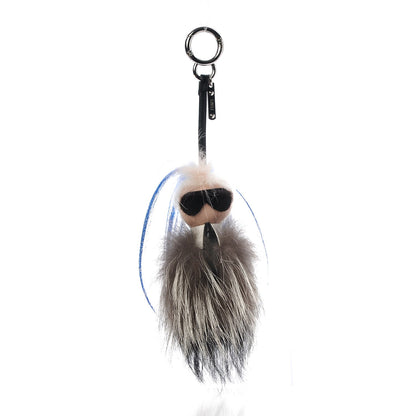 Fendi Mink Fox Goat Fur Mini Karlito Bag Charm Blue 1 of 7