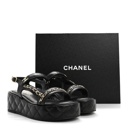 Chanel Lambskin Quilted Chain CC Platform Sandals 37.5 Black 9 of 9