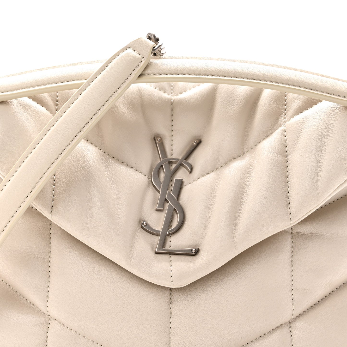 Lambskin Quilted Small Loulou Puffer Monogram Chain Satchel Crema Soft