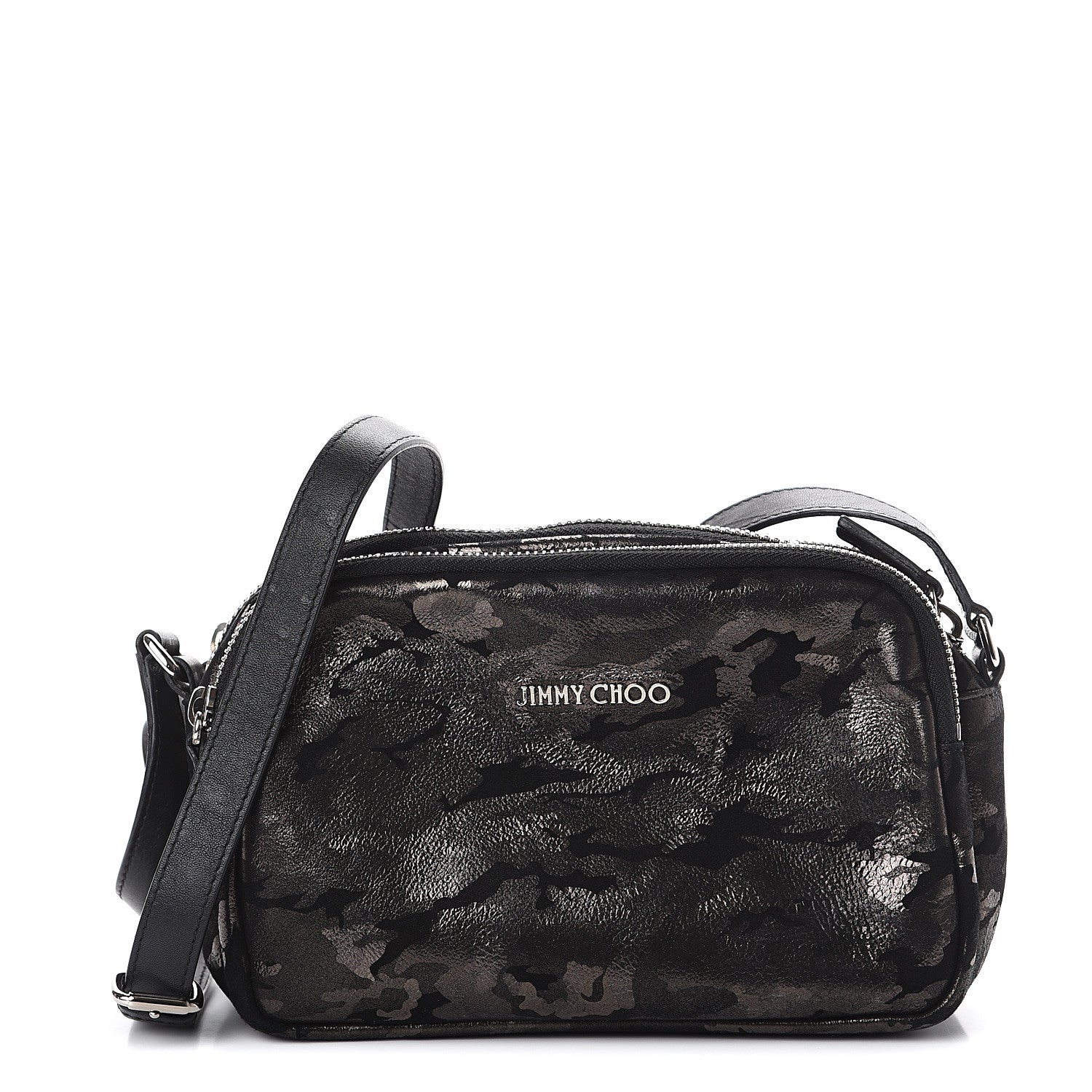 Jimmy Choo Metallic Nappa Camo Opal Crossbody Bag Black Gunmetal 1 of 10