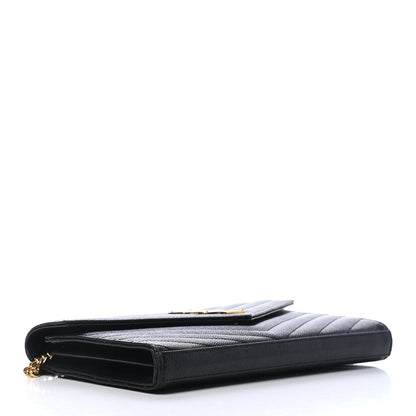 Saint Laurent Grain De Poudre Matelasse Chevron Monogram Chain Wallet Black 3 of 10