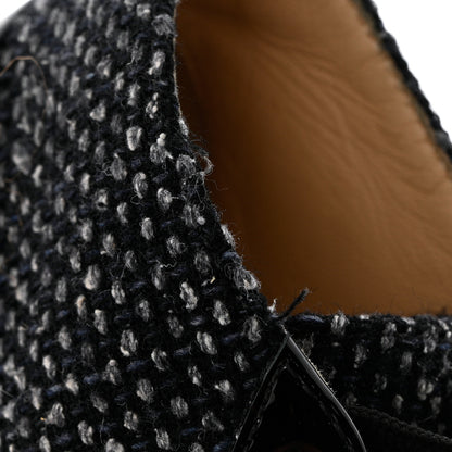 Chanel Tweed Calfskin Patent CC Lace Up Short Boots 38.5 Black Grey Dark Navy 9 of 10