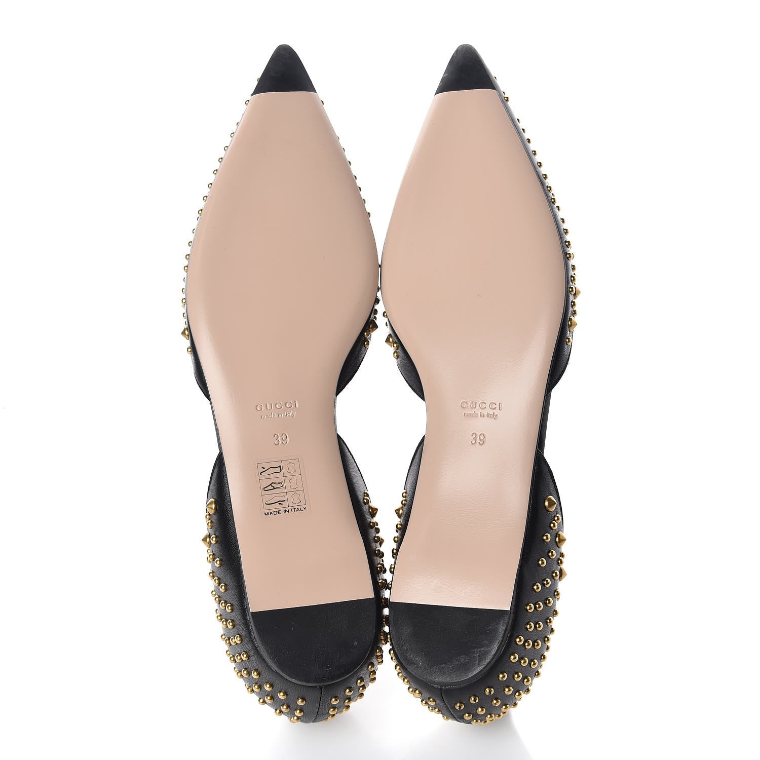 Gucci Malaga Kid Studded Pointed Toe Unia Flats 39 Black 5 of 8