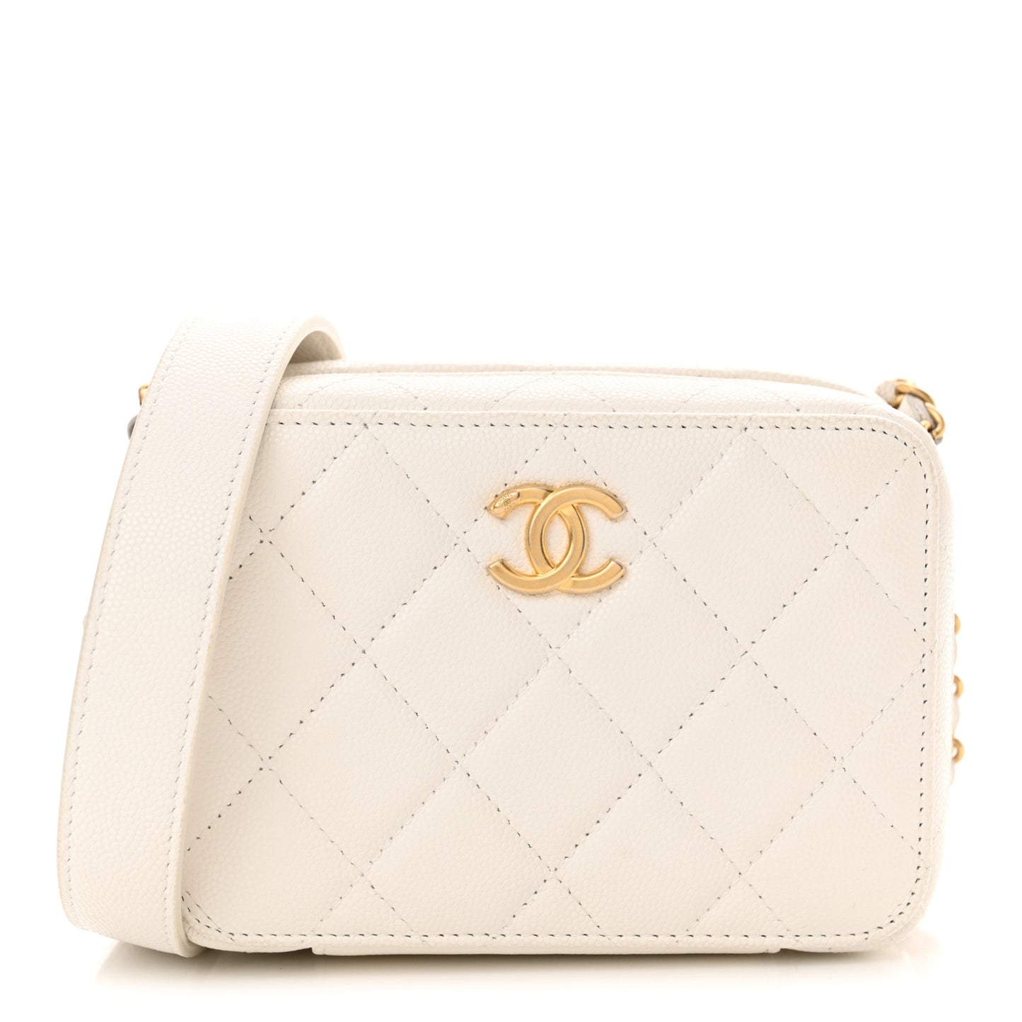 Caviar Quilted Twist Your Buttons Clutch With Chain White