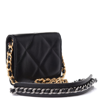 Chanel Shiny Goatskin Quilted Chanel 19 Flap Coin Purse With Chain Black 5 of 14