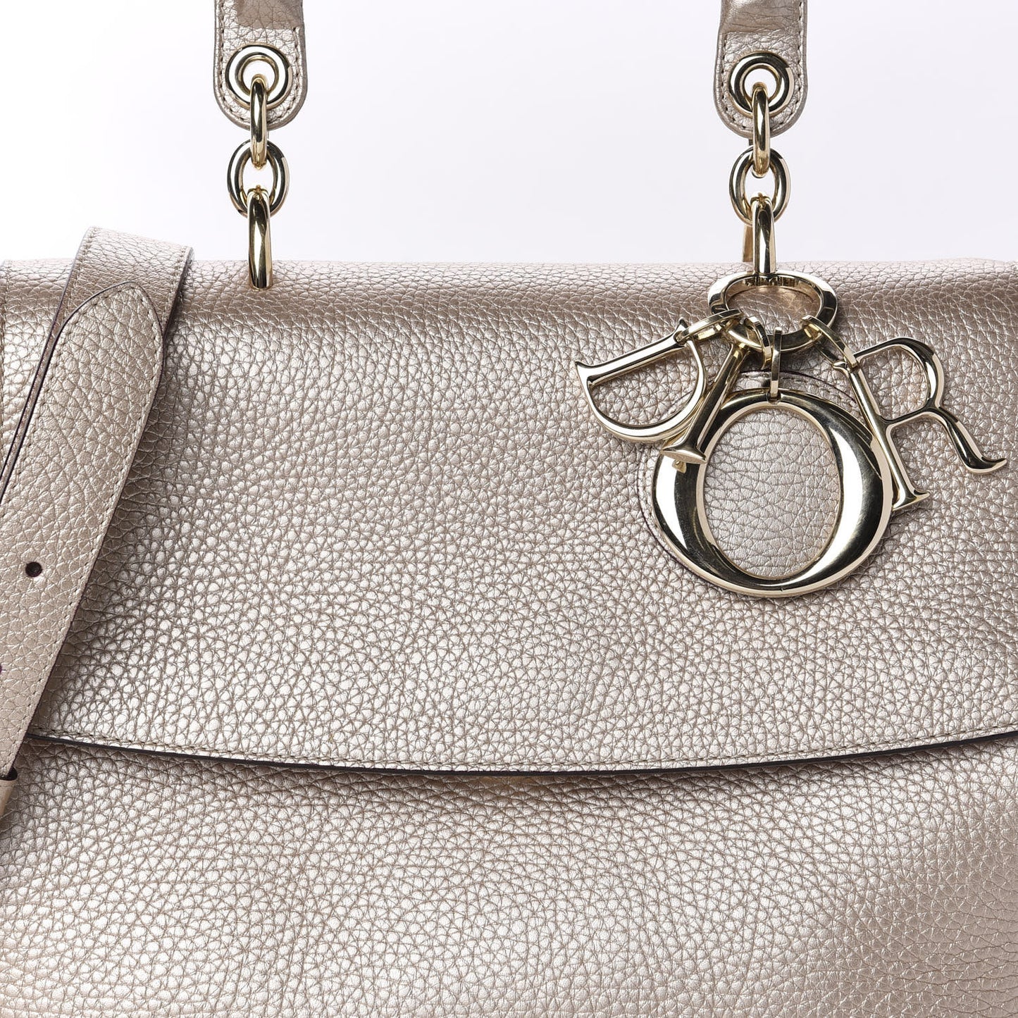 Metallic Bullcalf Small Be Dior Flap Pale Gold