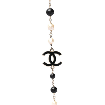 Chanel Pearl Beaded CC Long Necklace Silver Black 4 of 5