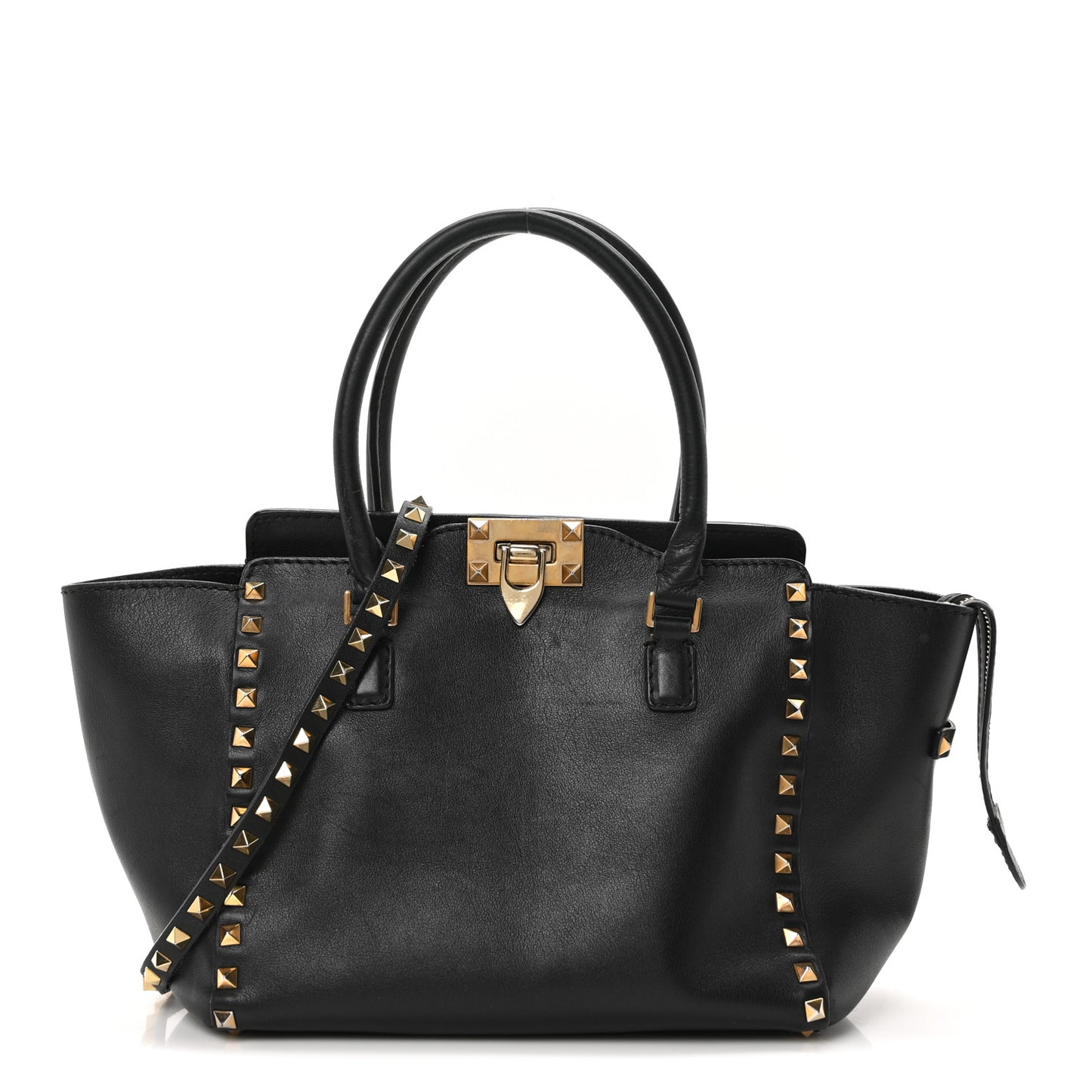 Vitello Small Rockstud Double Handle Tote Black