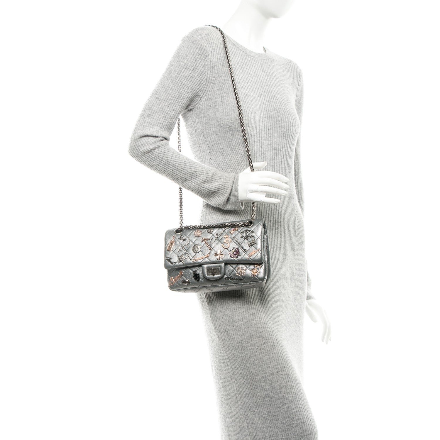 Chanel Metallic Calfskin Quilted Lucky Charms 2.55 Reissue 225 Flap Dark Silver 3 of 7