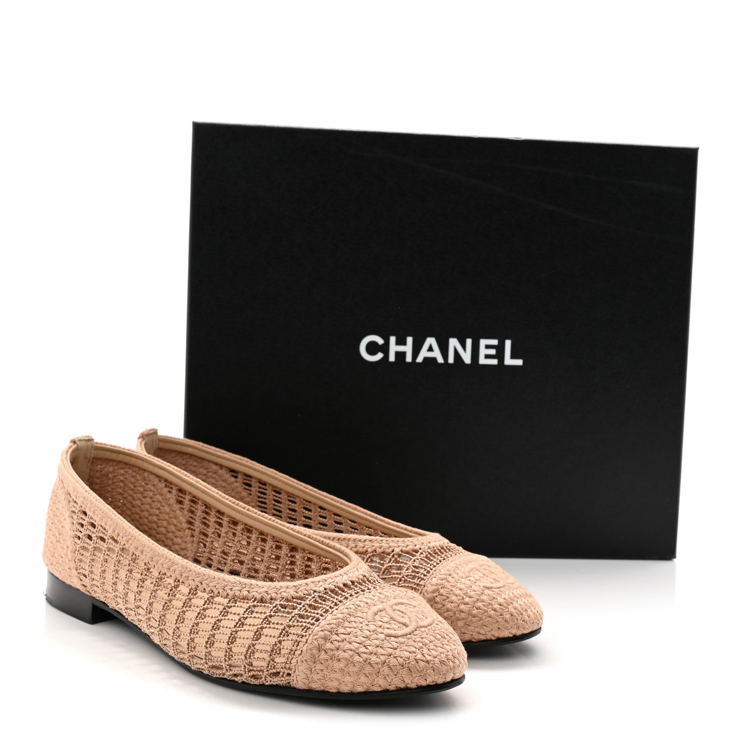 Raffia Cap Toe Ballerina Flats 38 Beige