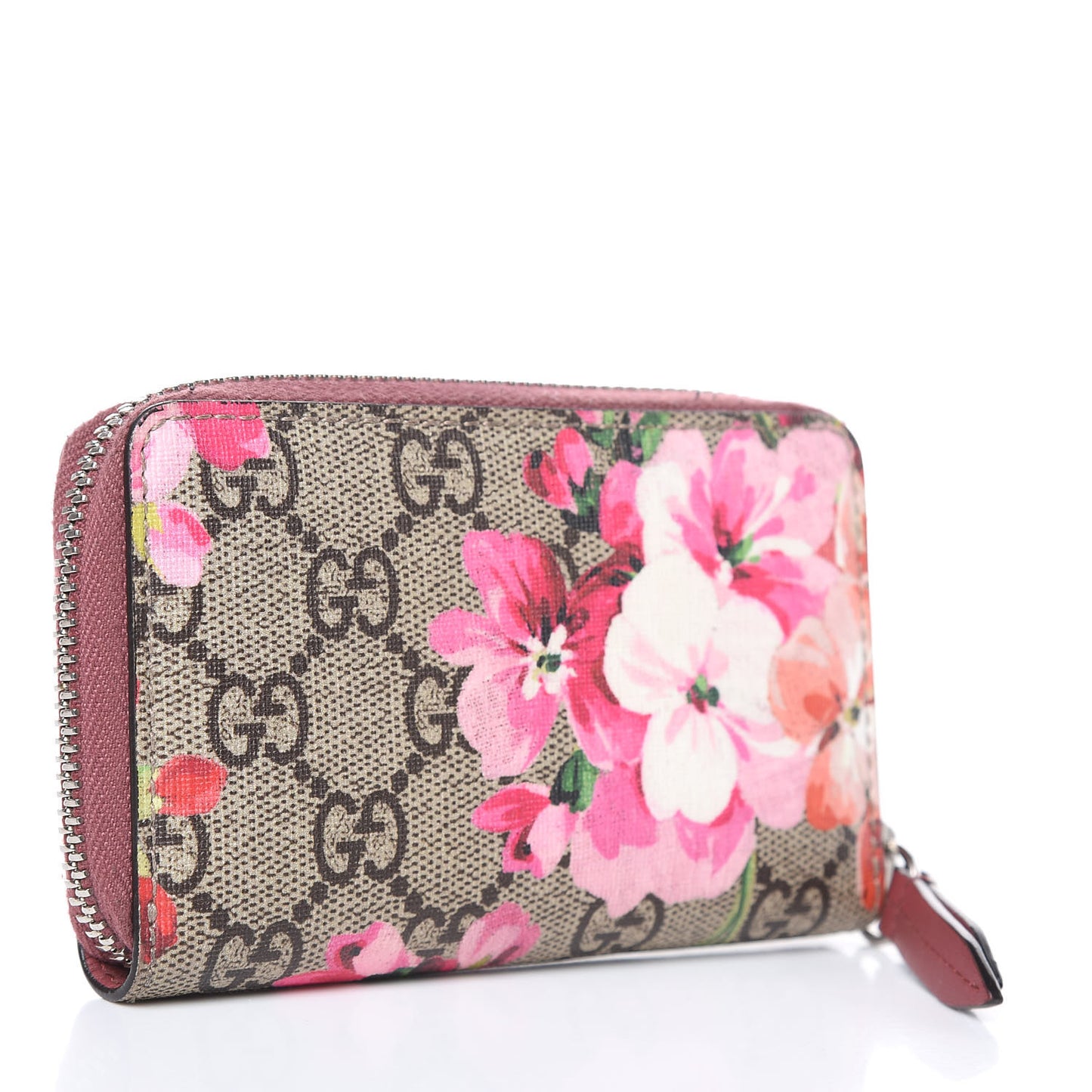 GG Supreme Monogram Blooms Zip Around Card Case Wallet Beige Multicolor Dry Rose