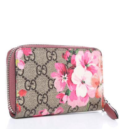 Gucci GG Supreme Monogram Blooms Zip Around Card Case Wallet Beige Multicolor Dry Rose 3 of 13
