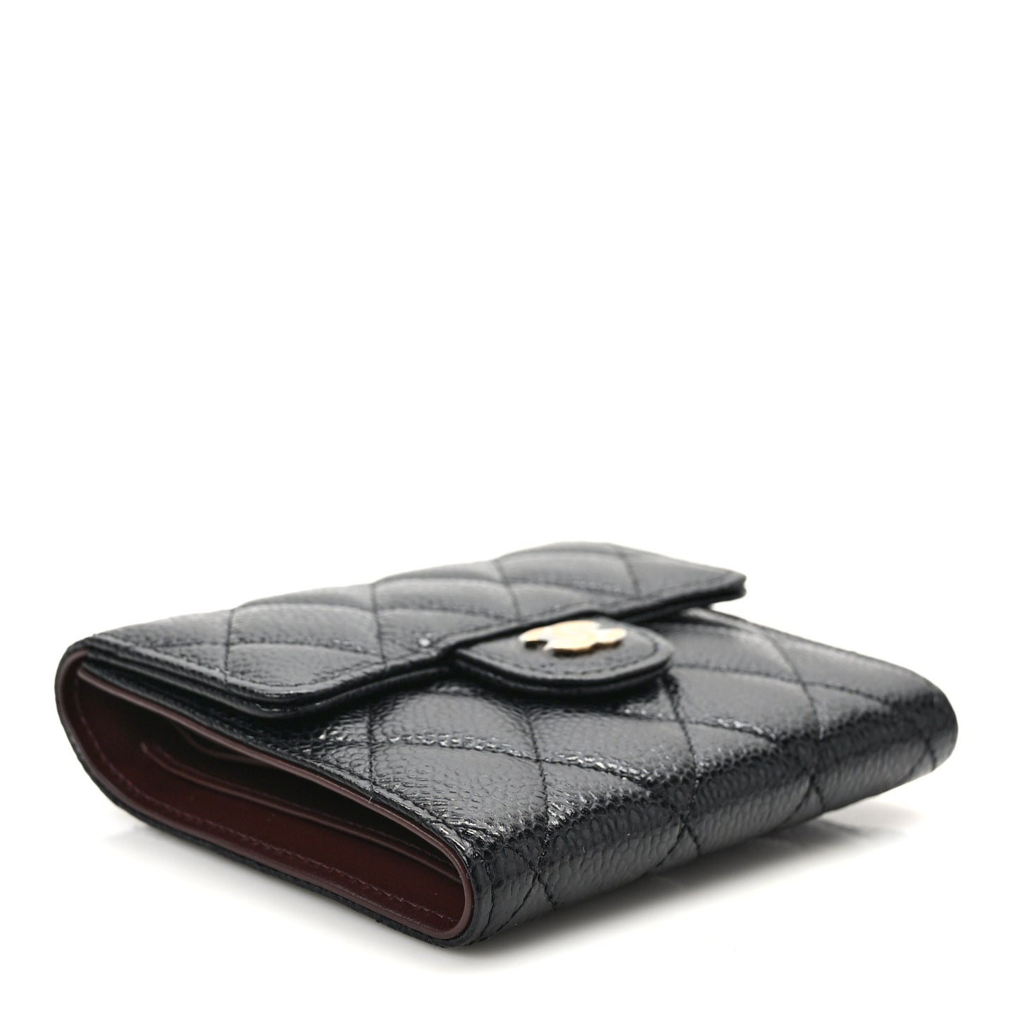 Caviar Quilted Compact Flap Wallet Black