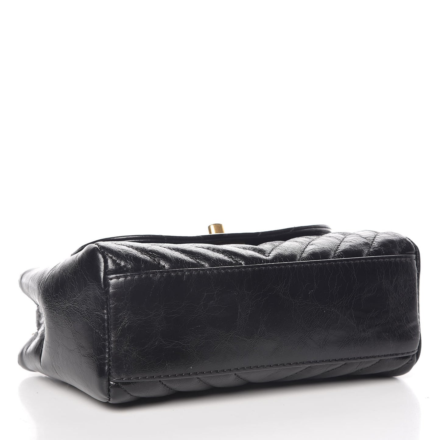 Glazed Calfskin Chevron Quilted Small Hampton Flap Black