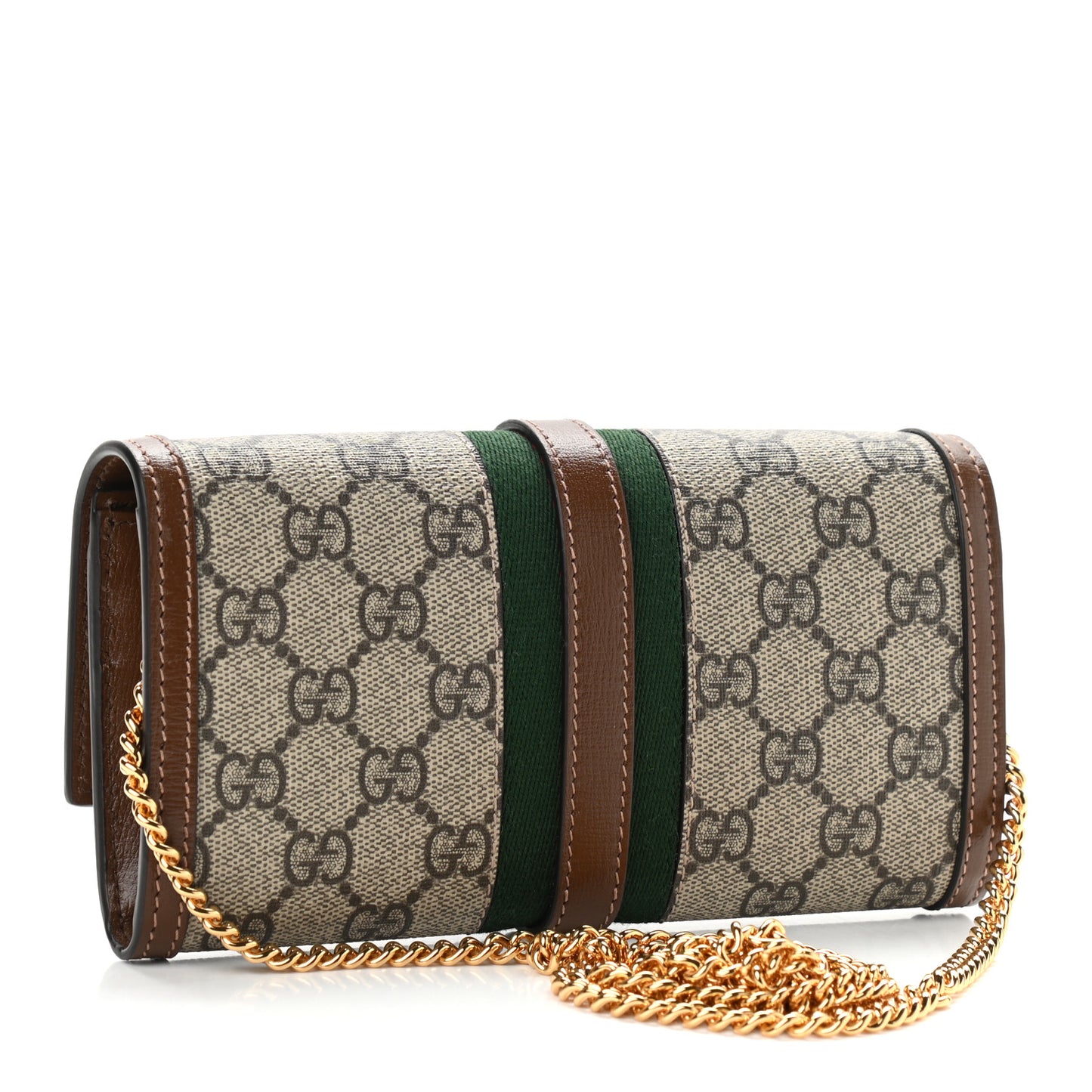 GG Supreme Monogram Azalea Calfskin Web Jackie 1961 Chain Wallet Beige Ebony Brown Sugar