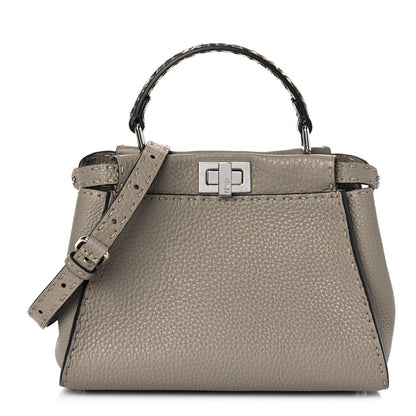 Fendi Cuoio Romano Snakeskin Selleria Mini Peekaboo Iconic Satchel Corda White 2 of 9
