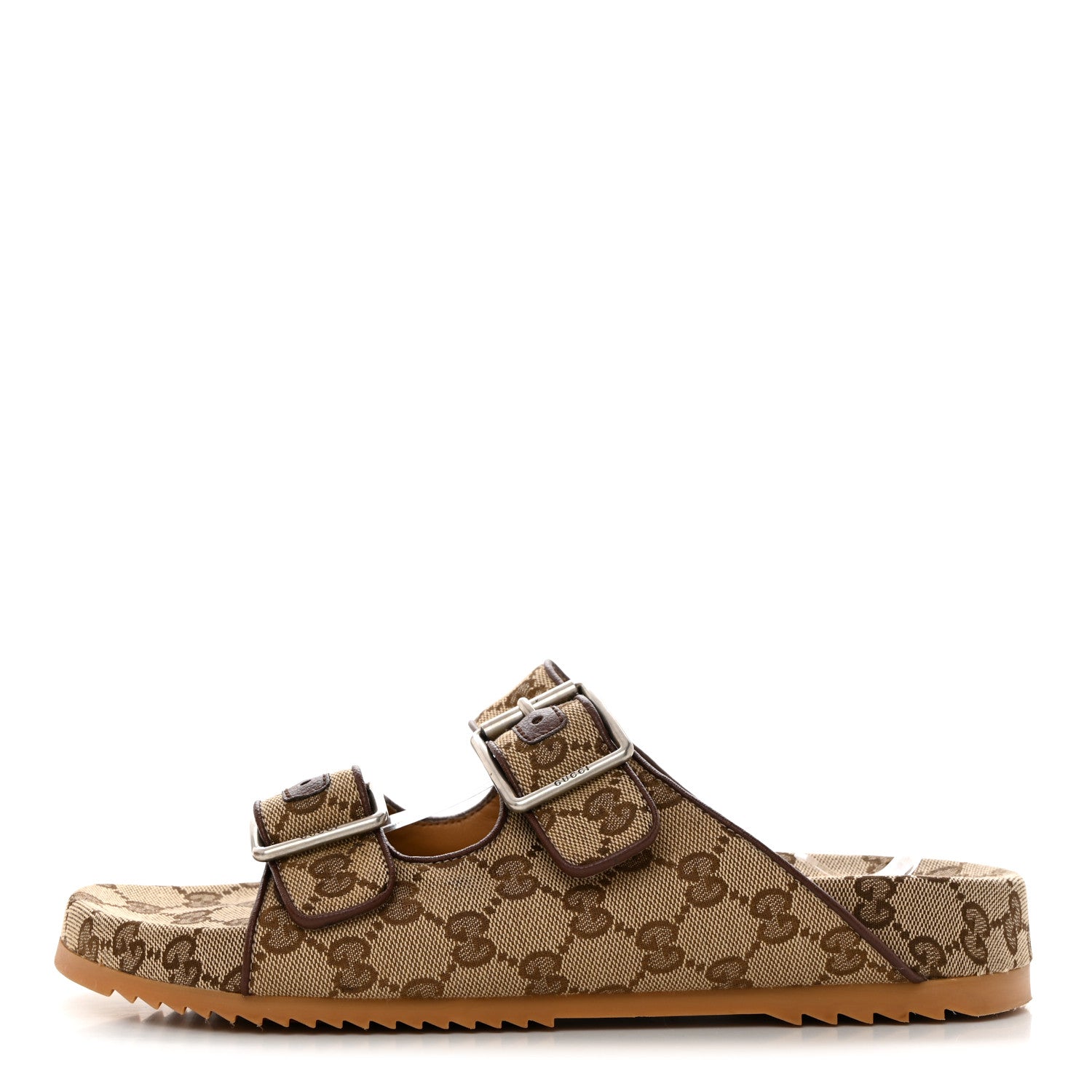 Gucci GG Monogram Lavaredo Eco Fabric Mens Slide Sandals With Straps 8 Beige Ebony Light Brown 1 of 9