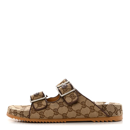 Gucci GG Monogram Lavaredo Eco Fabric Mens Slide Sandals With Straps 8 Beige Ebony Light Brown 1 of 9