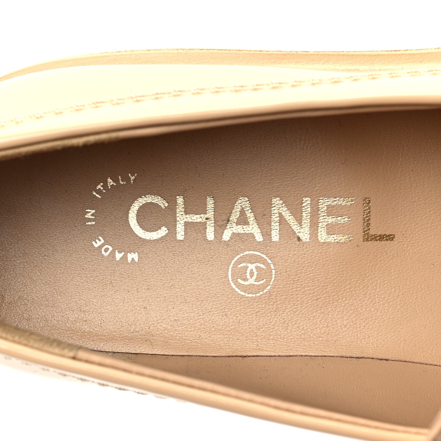 Chanel Shiny Calfskin Bonnie and Clyde Logo Loafers 36.5 Beige 8 of 10
