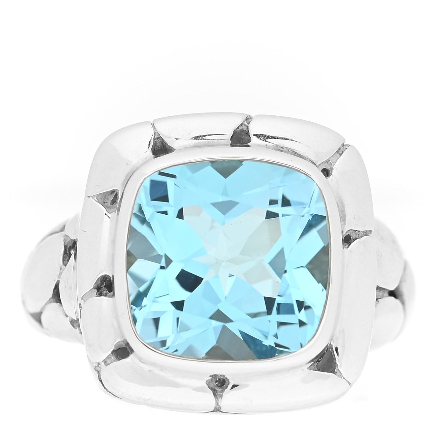 Sterling Silver Blue Topaz Batu Kali Square Ring 54 7