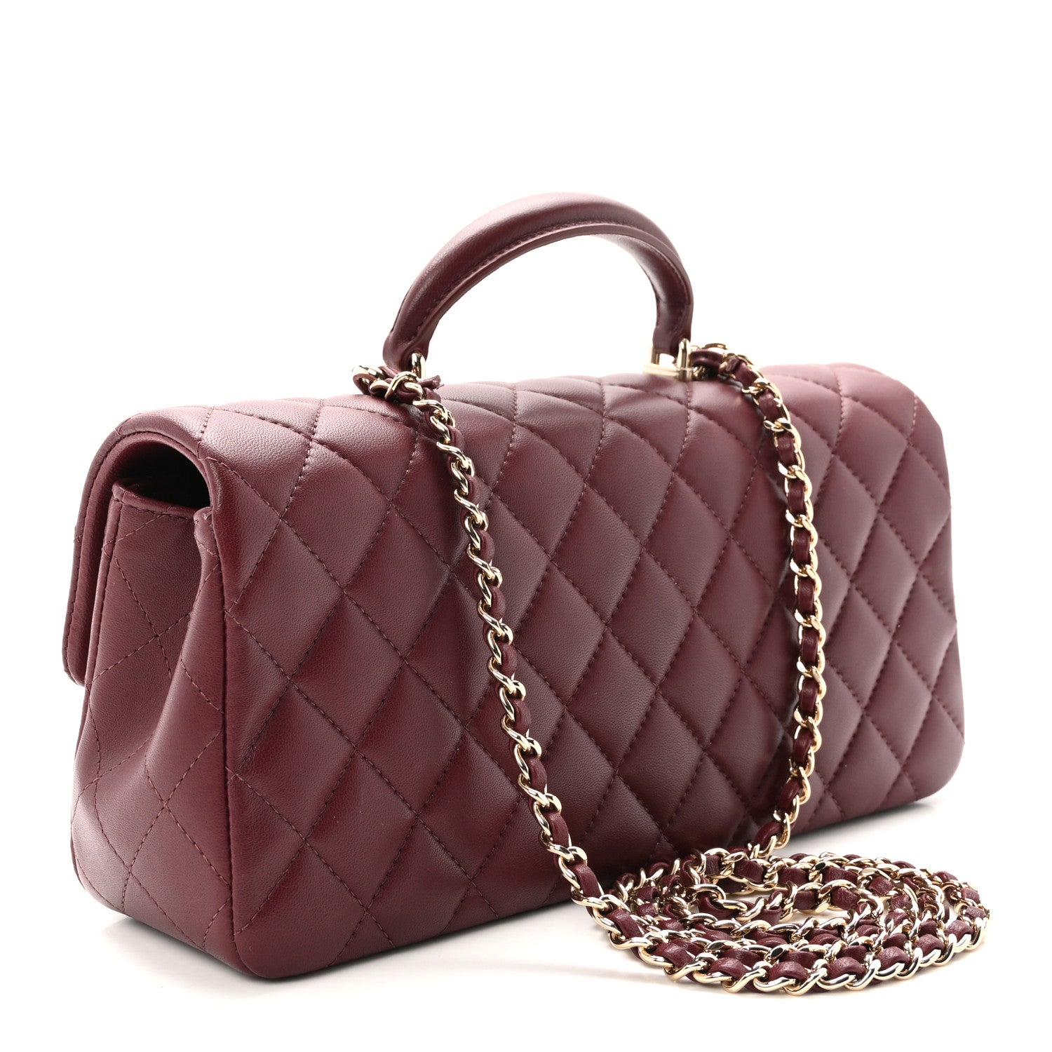 Chanel Lambskin Quilted Top Handle East West Flap Dark Burgundy 3 of 11