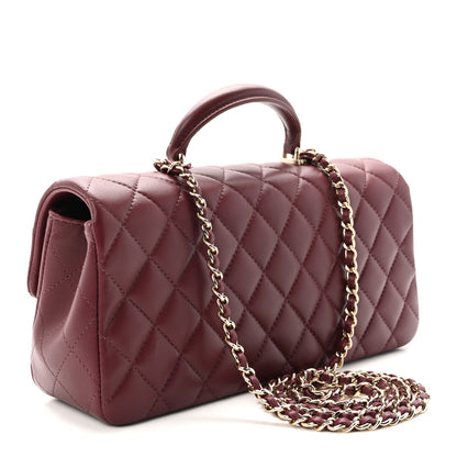Chanel Lambskin Quilted Top Handle East West Flap Dark Burgundy 3 of 11