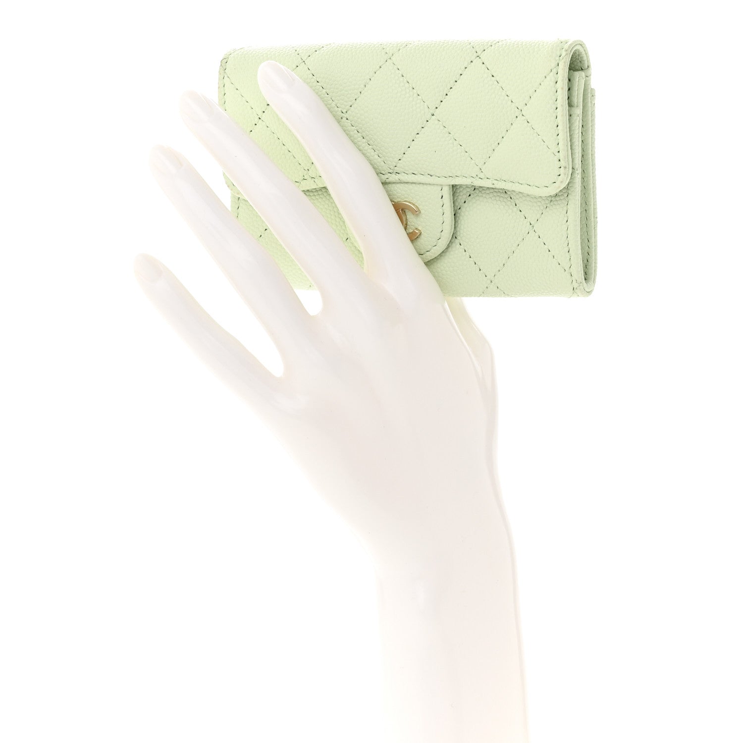 Chanel Caviar Quilted Flap Card Holder Wallet Light Green 2 of 9