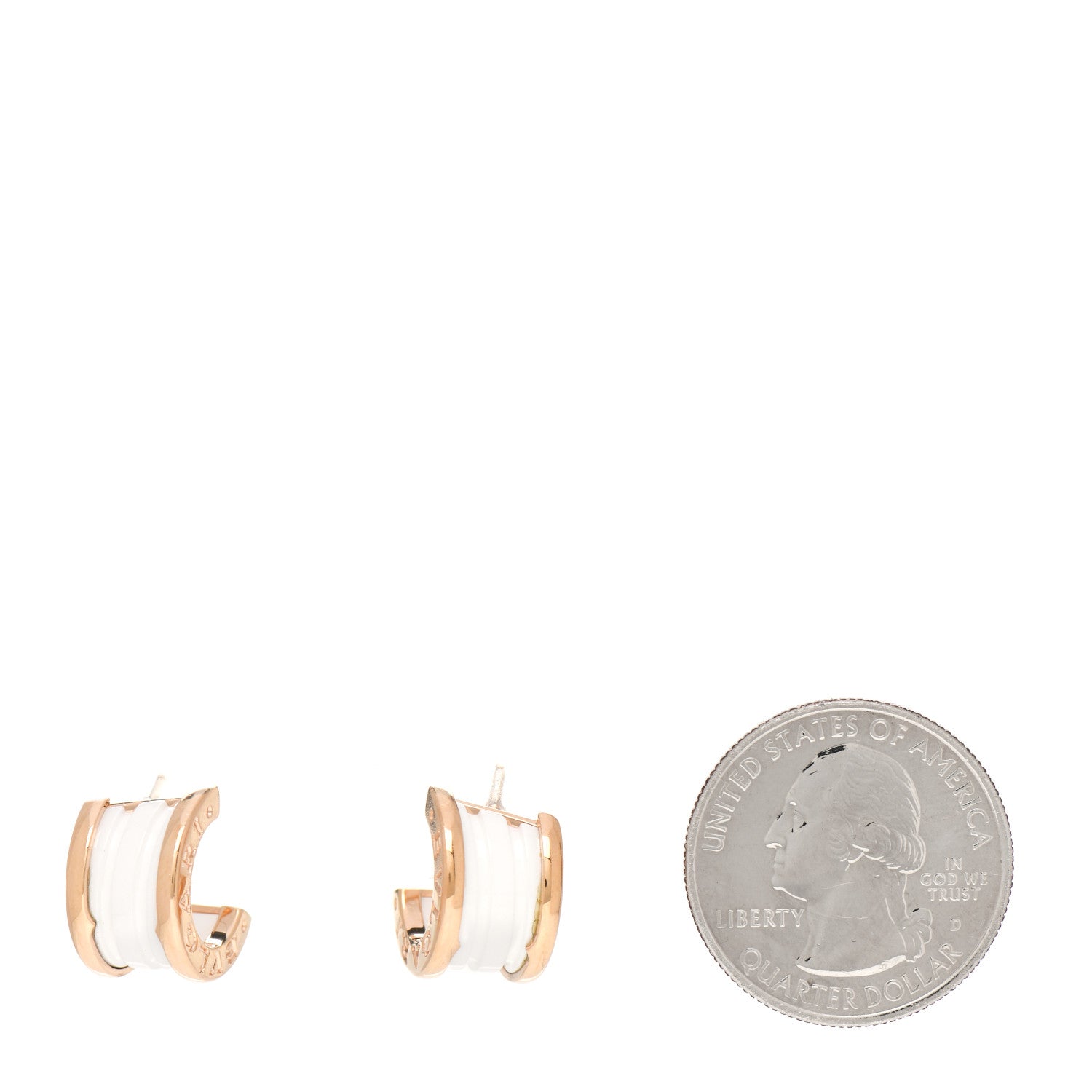 Bulgari 18K Rose Gold White Ceramic B.Zero1 Hoop Earrings 2 of 4