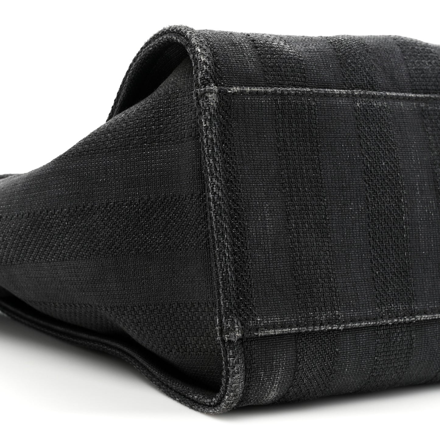 Mixed Fibers Calfskin Striped Medium Deauville Tote Black