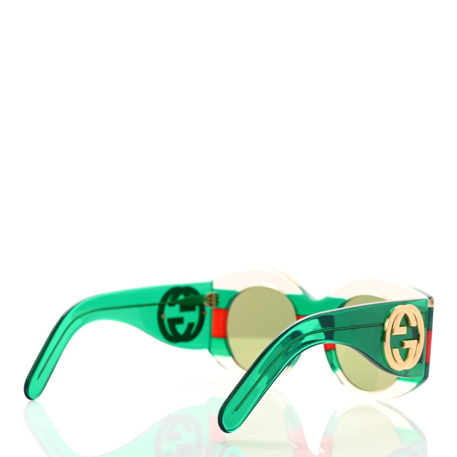 Gucci Acetate Round Frame Sunglasses GG0177S Green Red 4 of 9