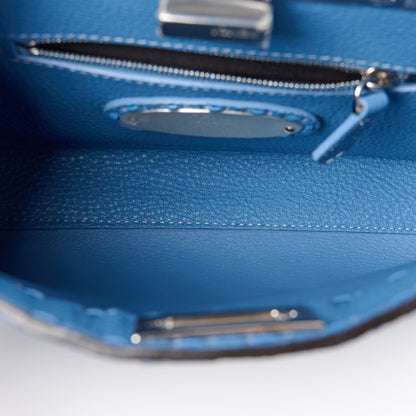 Fendi Vitello Granato Camoscio Selleria Macro Stitchings Mini Peekaboo Iconic Satchel Argento Blue 6 of 10