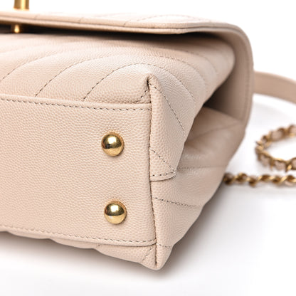 Chanel Caviar Lizard Embossed Chevron Quilted Mini Coco Handle Flap Beige 8 of 10