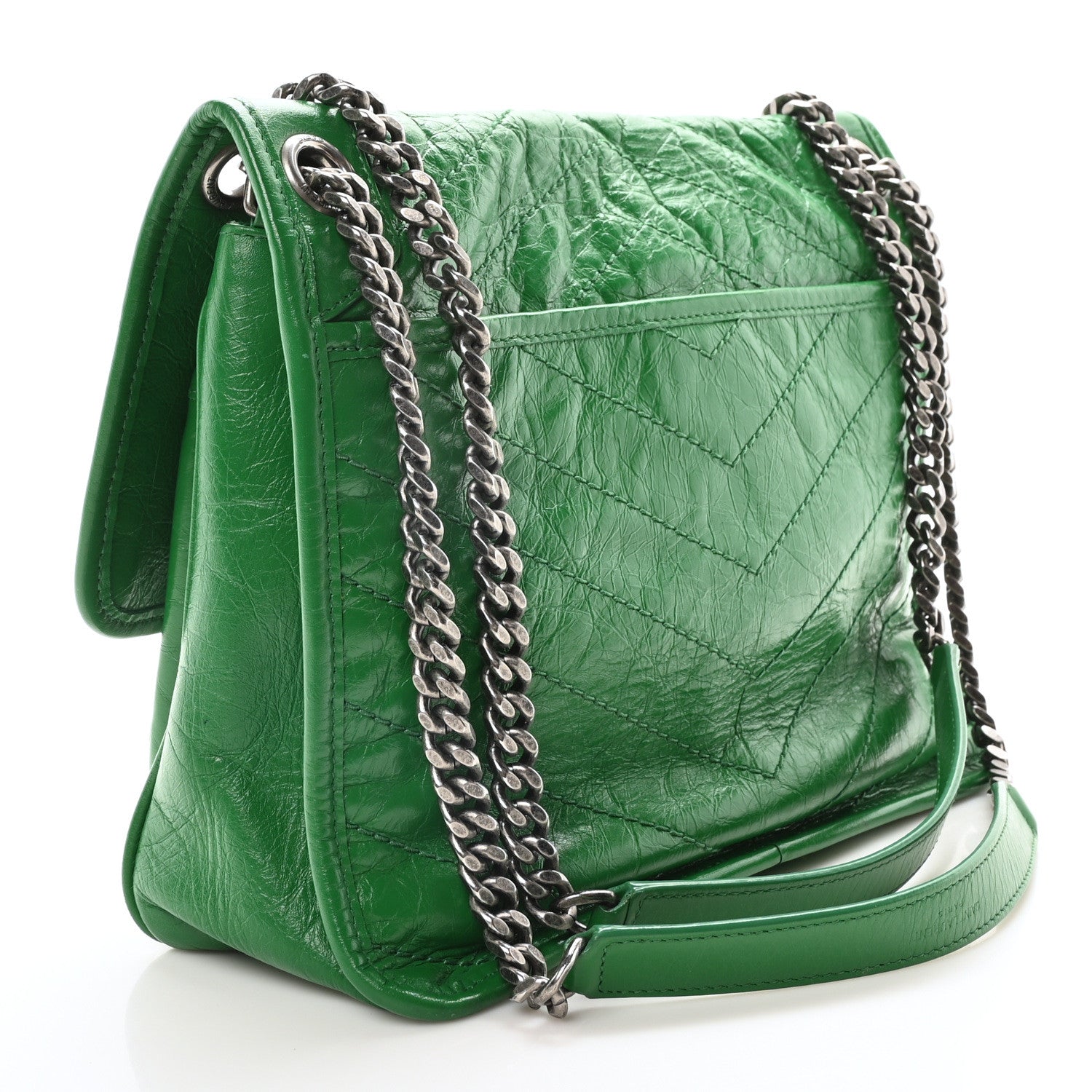 Saint Laurent Crinkled Calfskin Matelasse Monogram Medium Niki Chain Satchel New Vert Praire 3 of 10