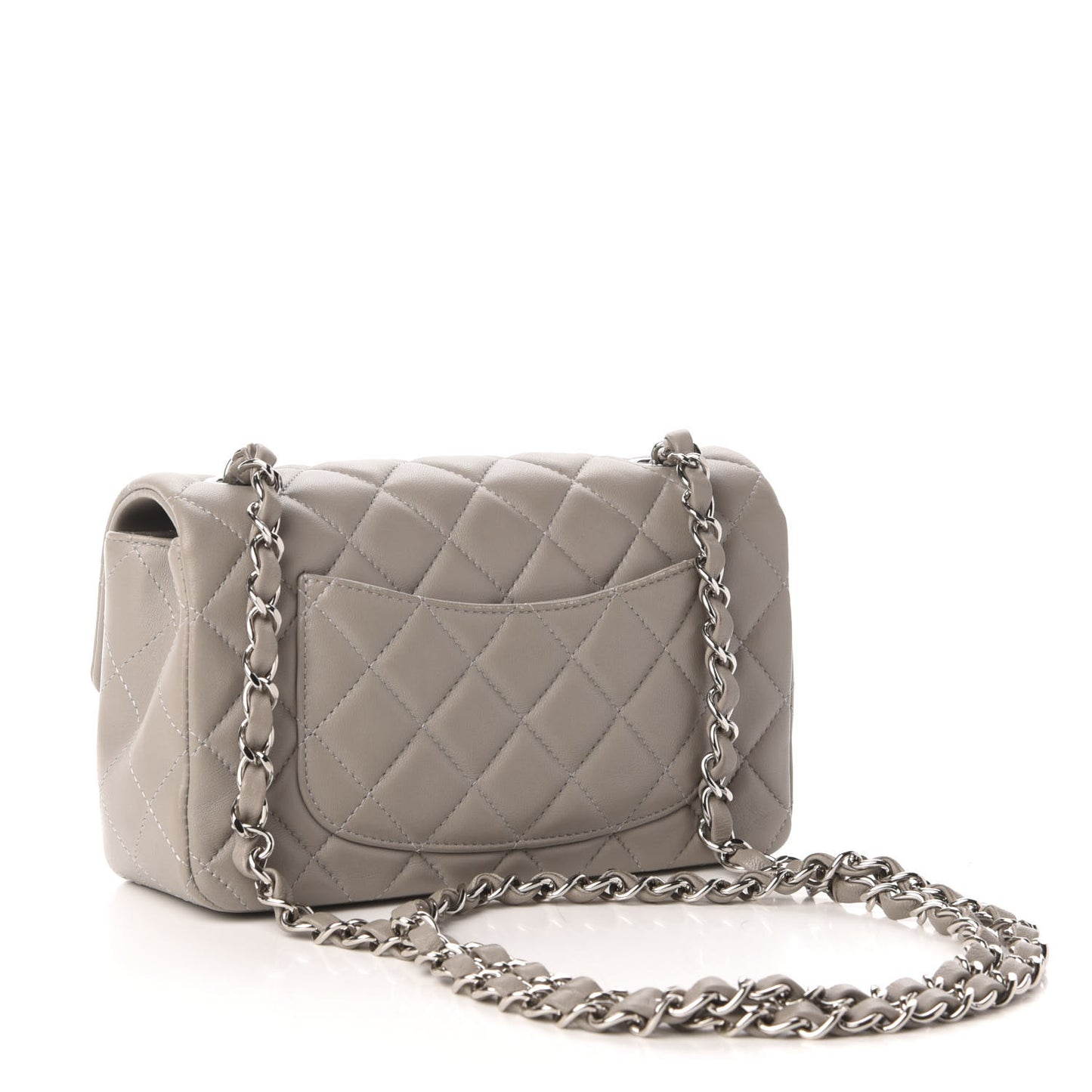 Lambskin Quilted Mini Rectangular Flap Grey
