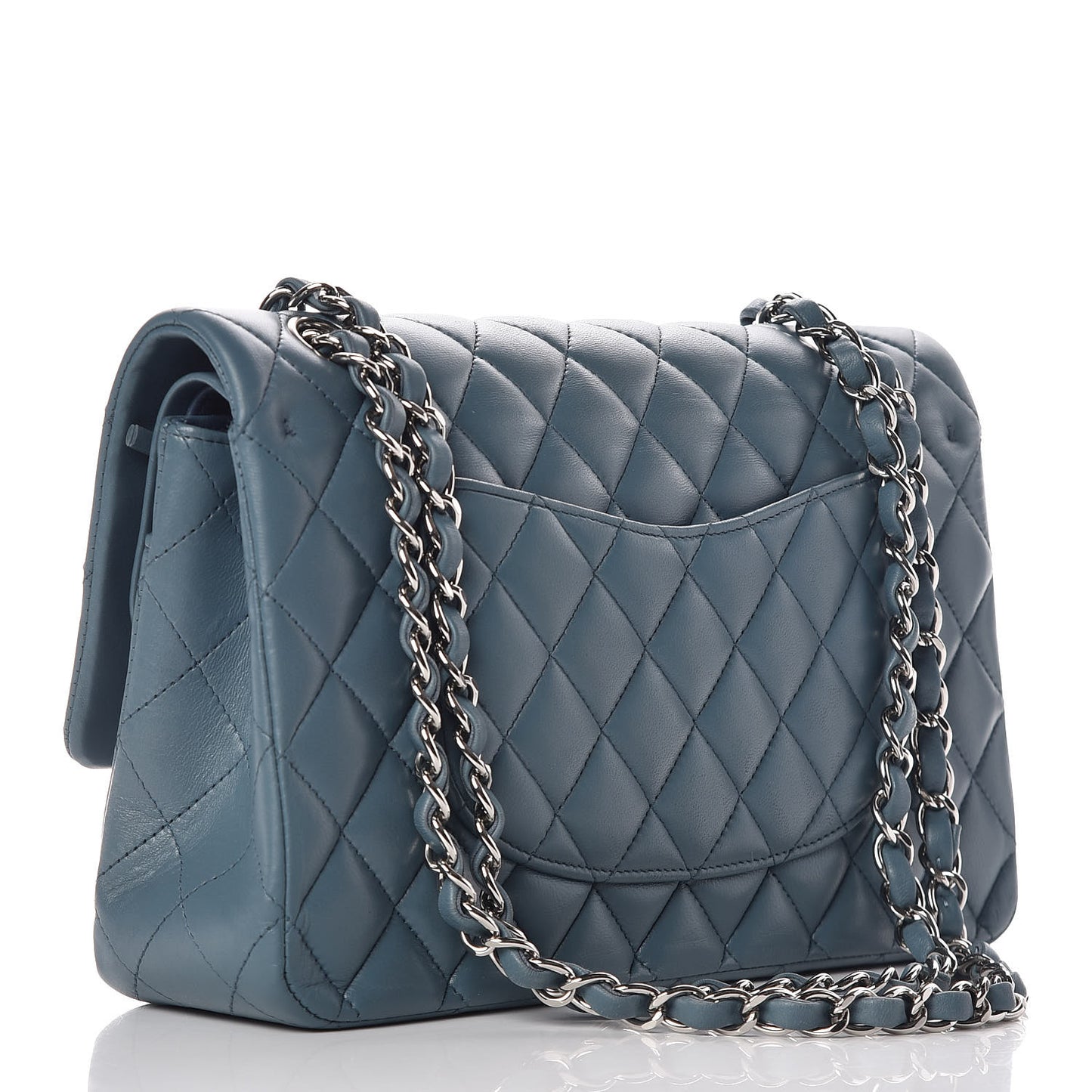 Lambskin Quilted Medium Double Flap Blue