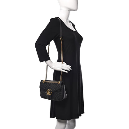 Gucci Calfskin Matelasse Small GG Marmont Shoulder Bag Black 2 of 9