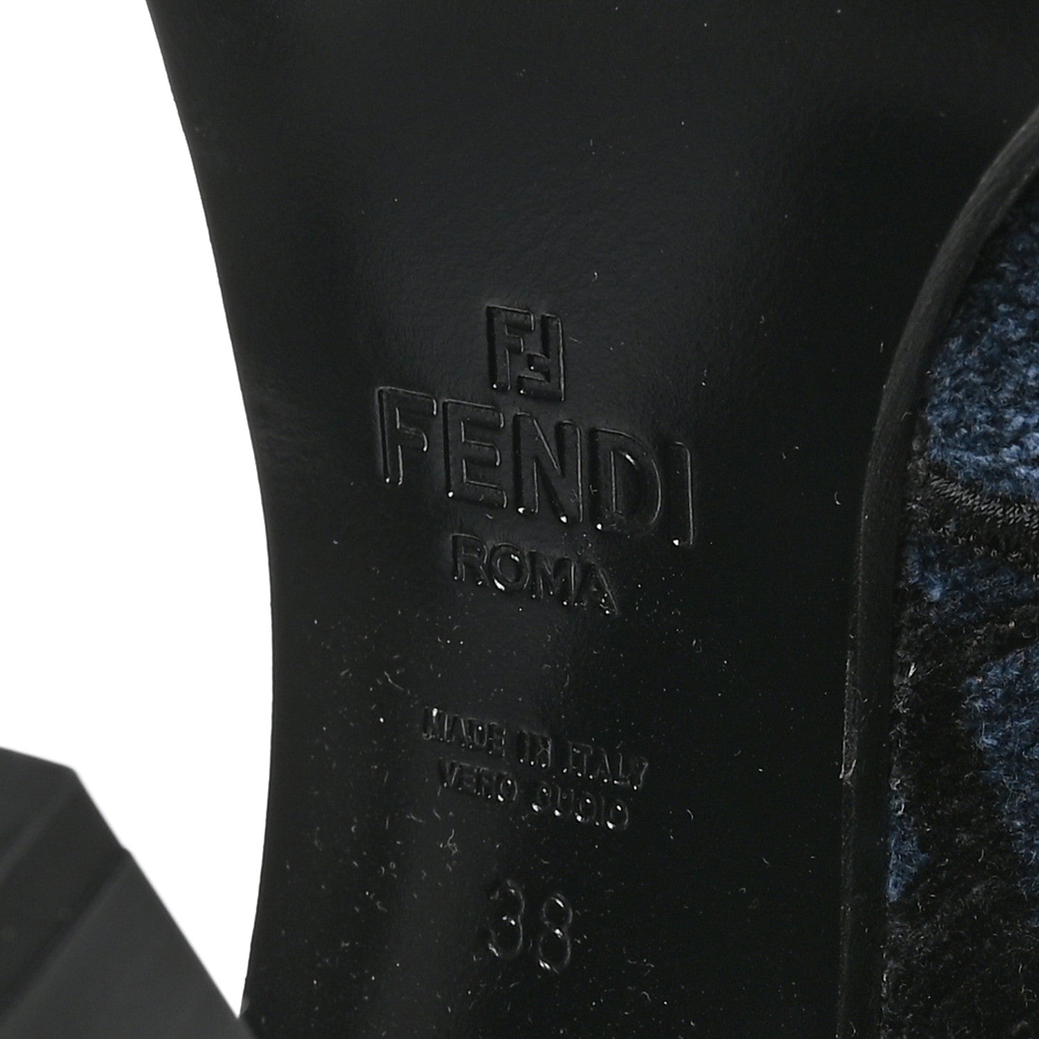 Fendi Chenille Jacquard FF 110mm Knee Boots 38 Black Blue 7 of 7