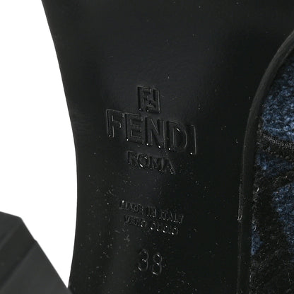 Fendi Chenille Jacquard FF 110mm Knee Boots 38 Black Blue 7 of 7
