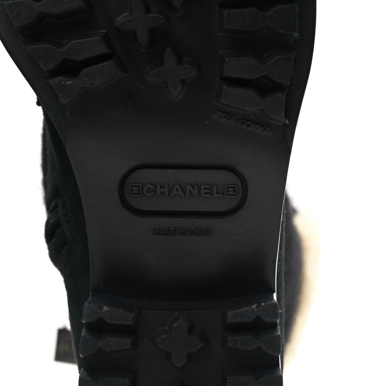 Chanel Suede Shearling CC Lace Up Combat Boots 36.5 Black 6 of 8