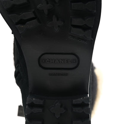 Chanel Suede Shearling CC Lace Up Combat Boots 36.5 Black 6 of 8