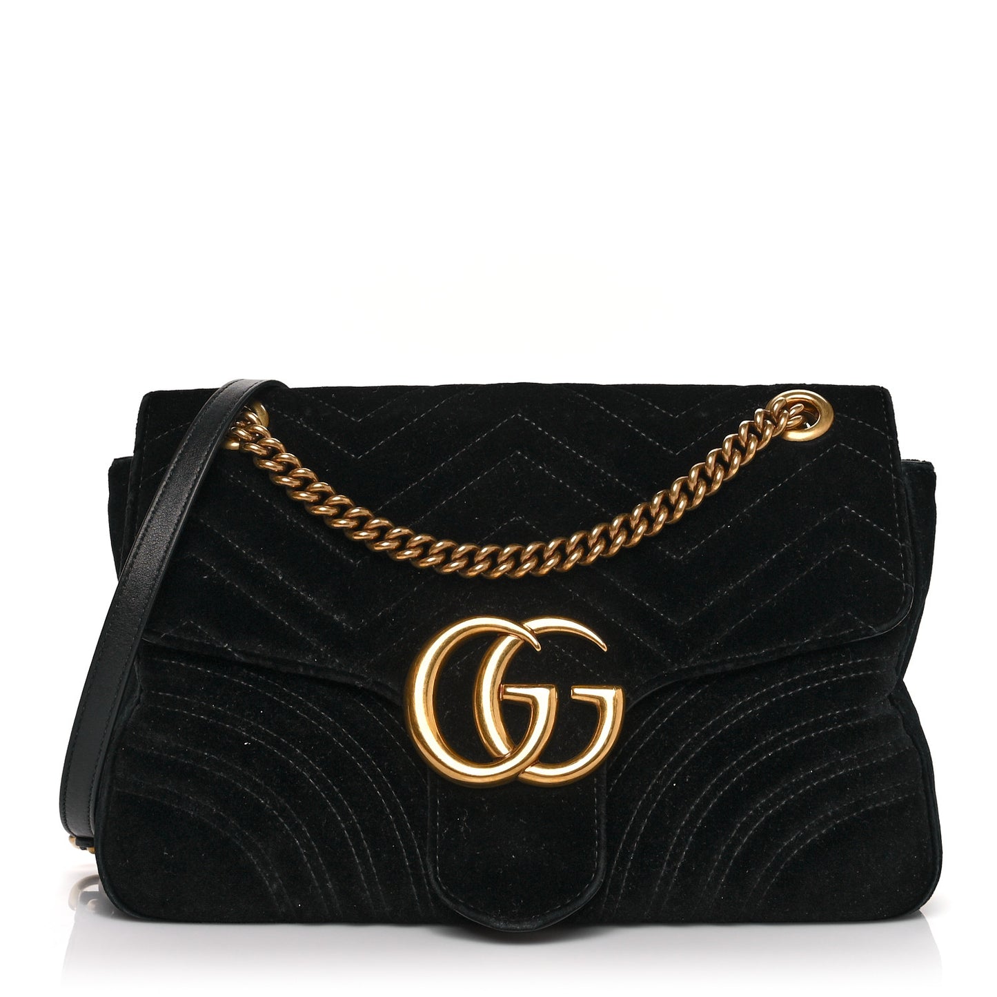 Velvet Matelasse Medium GG Marmont Shoulder Bag Black