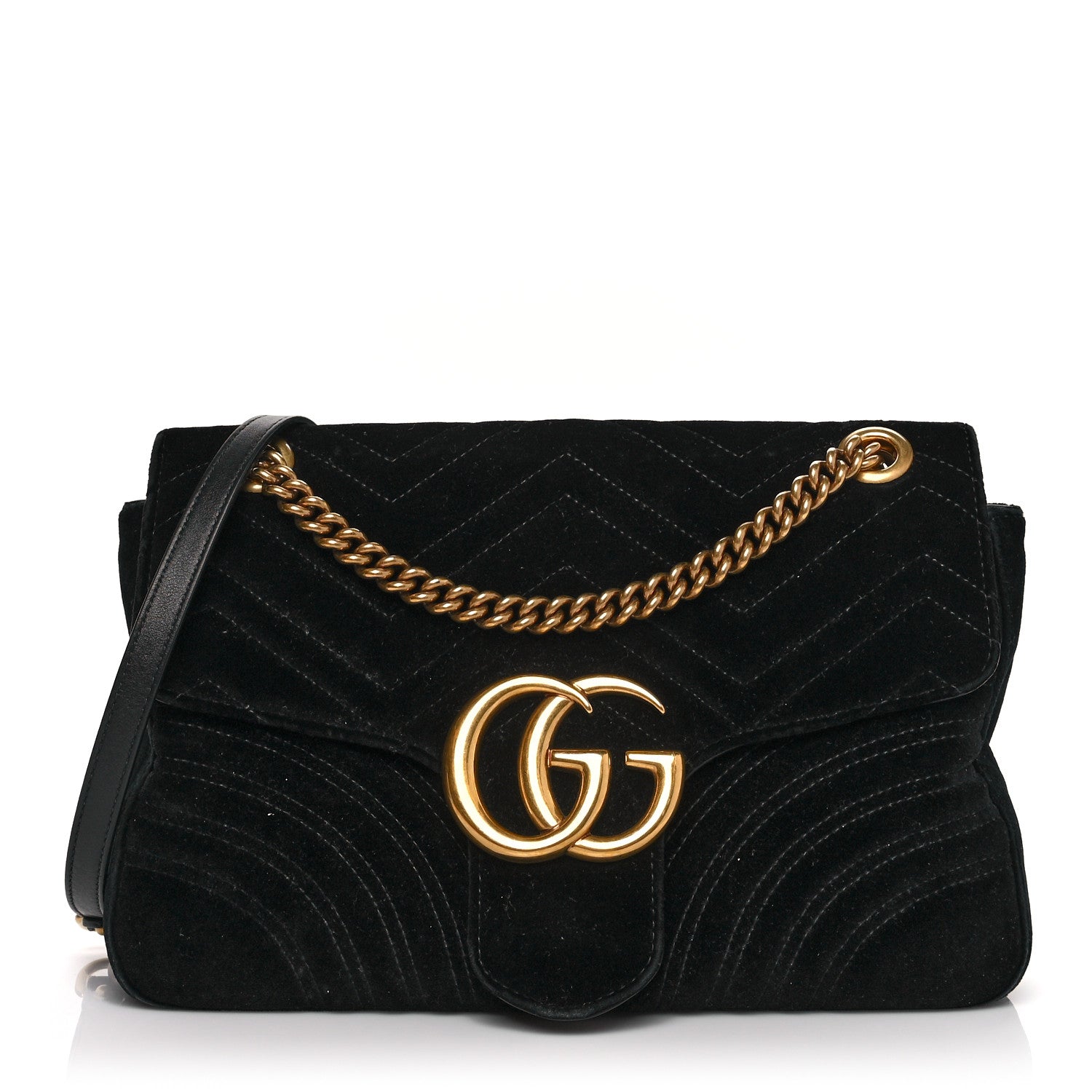Gucci Velvet Matelasse Medium GG Marmont Shoulder Bag Black 1 of 16