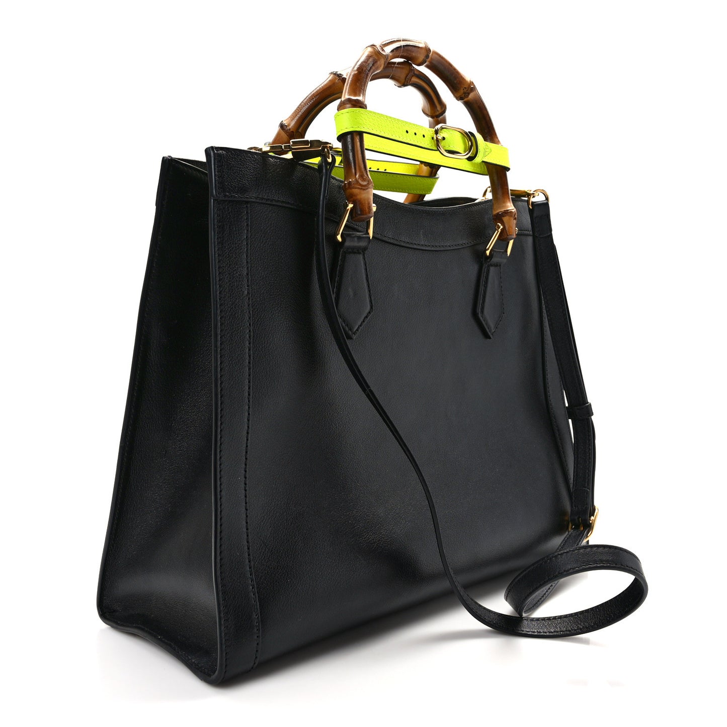 Calfskin Medium Diana Tote Bag Black Yellow Fluo